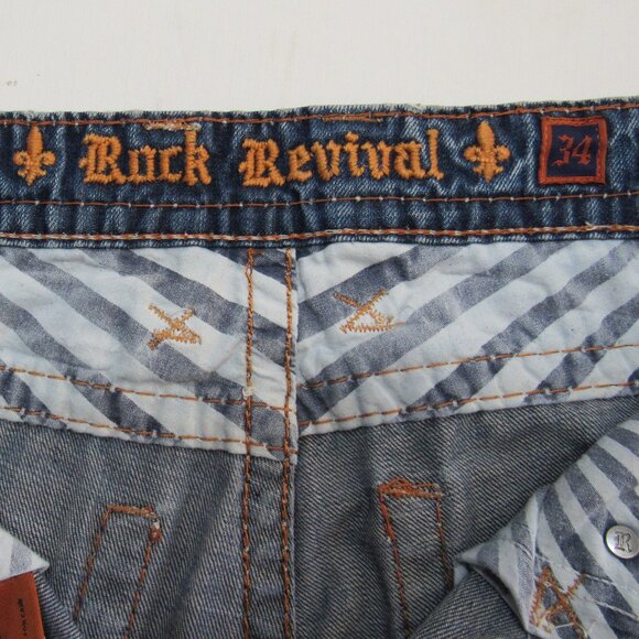 Rock Revival Men's Relaxed Distressed Straight-Fit Bootcut Blue Jeans Size 34 - Picture 7 of 14